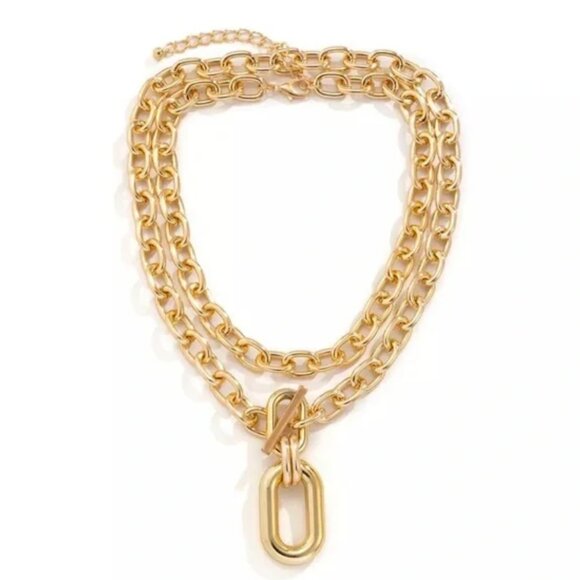 ZARA Gold Double Thickness Oval & Rectangle Link Chain Necklace - Picture 3 of 7